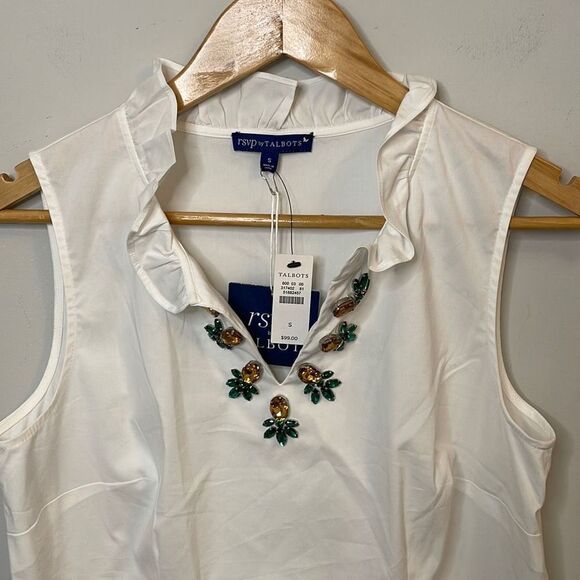 RSVP by TALBOTS Women White Poplin Blouse Ruffle Pineapple Embellished Small New - Picture 3 of 10